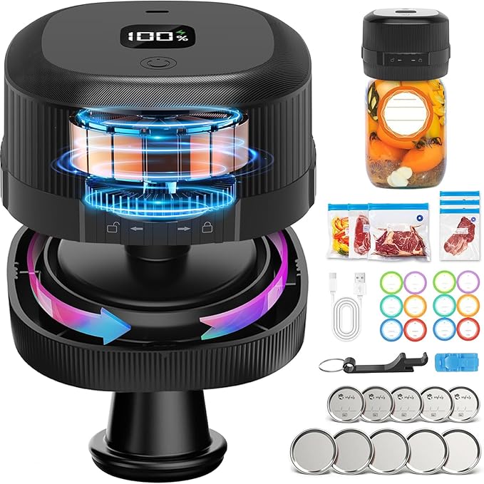 Yoobao Mason Jar Vacuum Sealer, 3 in 1 Electric Jar Sealer Kit for Regular or Wide Mouth Mason Jars, Vacuum Seal Bags, 10 Lids, 6 Bags, Can Opener, Automatic Canning Sealing Machine for Food Storage