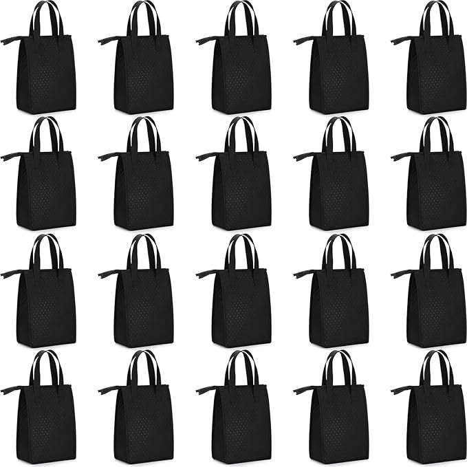 15 Pieces Insulated Lunch Bags Cooler Lunch Tote Bag Bulk with Zipper Thermal Leakproof Lunch Bags for Women Men Work Office School Travel Picnic(Black)