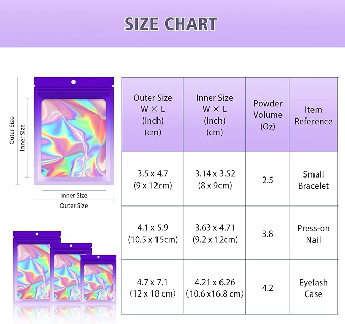 100 Pieces Resealable Mylar Bags, Smell Proof Bags with Clear Window for Food Storage Party Favor Packaging Small Business (Gradient Purple, 4.1×5.9 Inch)
