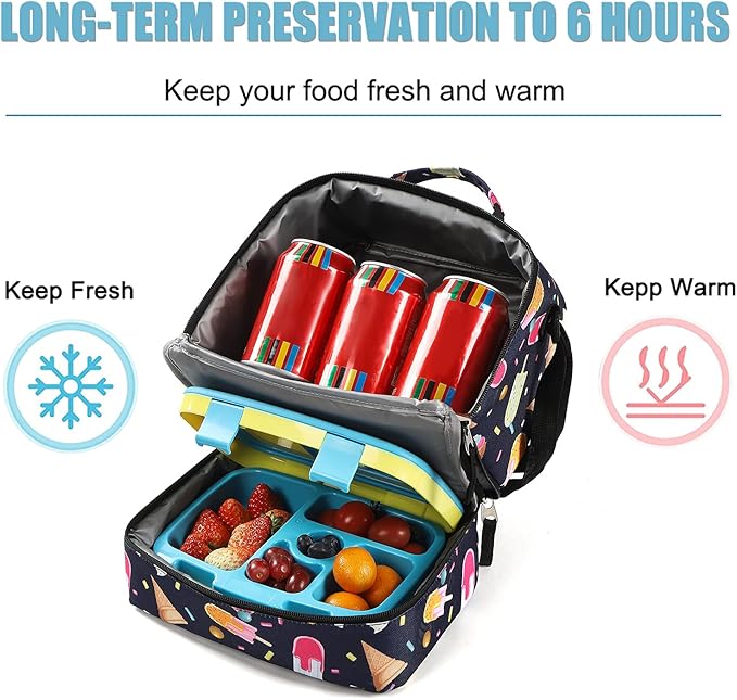 Tilami Lunch Bags Insulated Adjustable Strap Zipper, Water-Resistant Cooler Bags, Bento Bags for Kids Toddlers, Summer