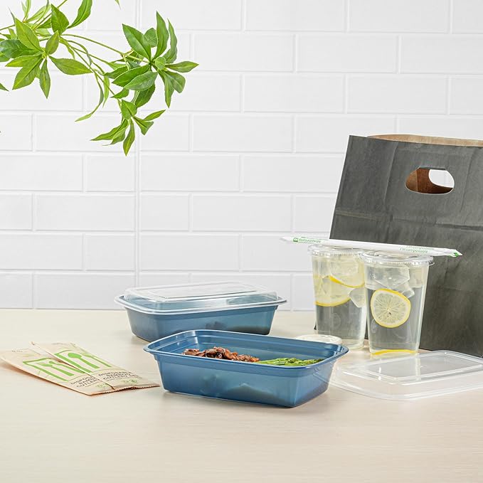 Restaurantware Asporto 38 Ounce Take Out Containers, 100 Food Containers With Lids - Microwavable, Disposable, Midnight Blue Plastic To Go Food Containers, No BPA, For Take Out And Delivery