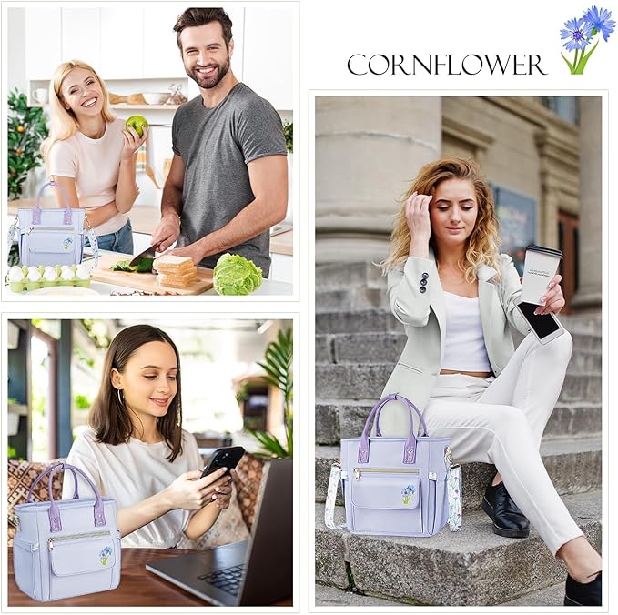 Deluxe Large Insulated Lunch Bag Box Women - Leakproof Waterproof Cooler with Multi Pockets Removable Strap for Work Picnic - Teacher Mothers Day Christmas Birthday Gifts