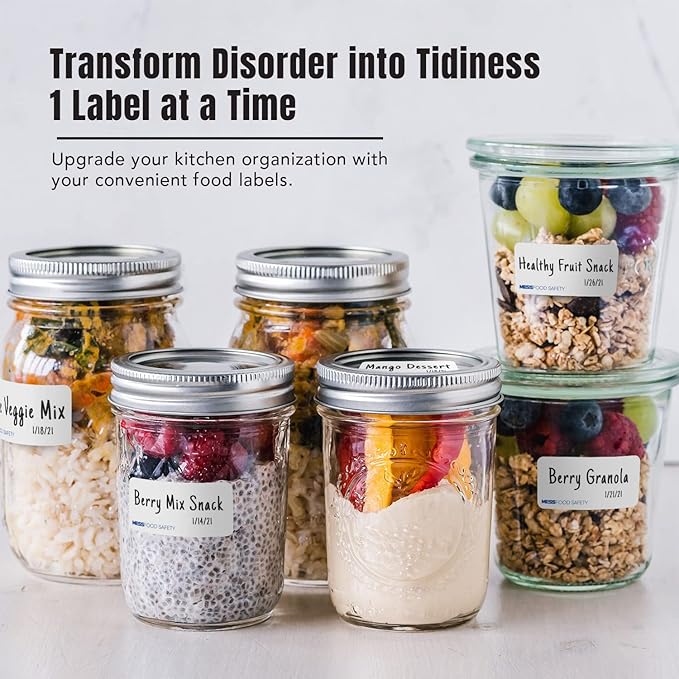 MESS Dissolvable Food Labels, 1x2, 500/Roll - Dissolves in 30 Seconds or Less - Blank Removable Mason Jar Labels - Freezer, Canning & Kitchen Organization