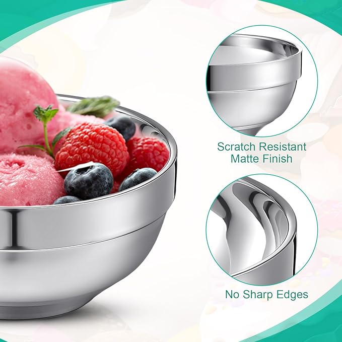 4 Pack 24 Oz stainless Steel Bowls Double Walled Insulated Soup Ice Cream Metal Mixing Nesting Bowls for Serving Soup Rice Cereal