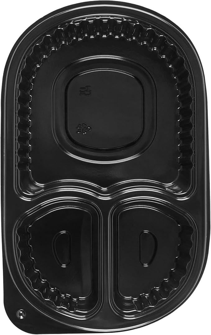 Restaurantware RW Base 19 Ounce Meal Prep Containers, 100 Microwavable To Go Containers With Lids - 3 Compartments, Disposable, Black Plastic Oval Food Containers, For Hot And Cold Food, Freezable