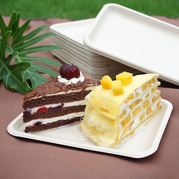 Celel 100 Pack 8 Inch Rectangle Paper Plates, Bend-Resist 8 x 6 inch Food Trays Disposable Rectangle Plates for Tacos, Meat, Dessert, Snack