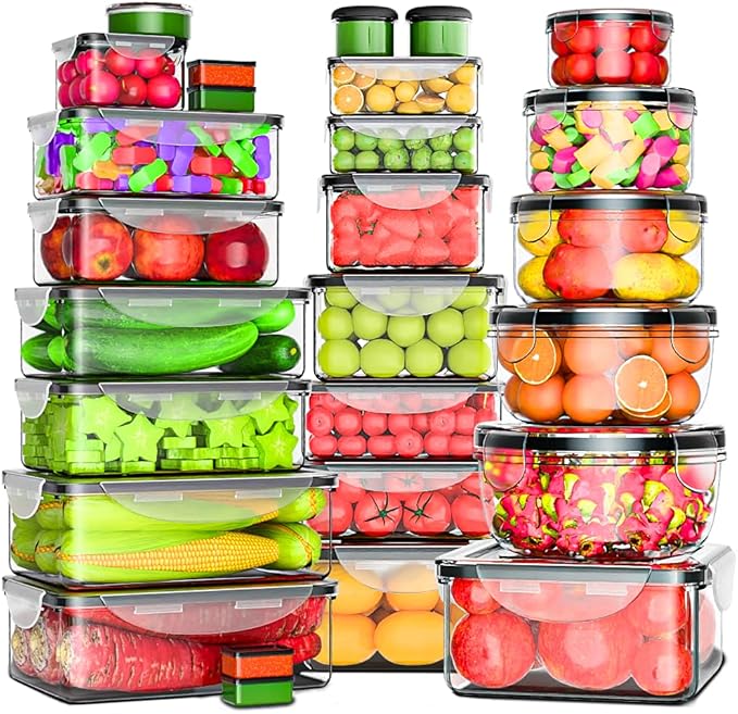 54 Pcs Food Storage Containers with Lids Airtight, (27 Containers &27 Lids) Reusable BPA-Free Plastic Food Containers for Kitchen Organization, Leak Proof Freezer/Microwave Safe Meal Prep Lunch Boxes