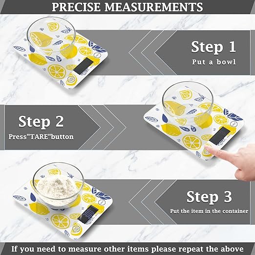 Food Scale Kitchen Digital Scale Food Ounces and Grams Dieting Baking Cooking Waterproof Glass Panels LCD Display,4 Units Scale Tare Function Lemon