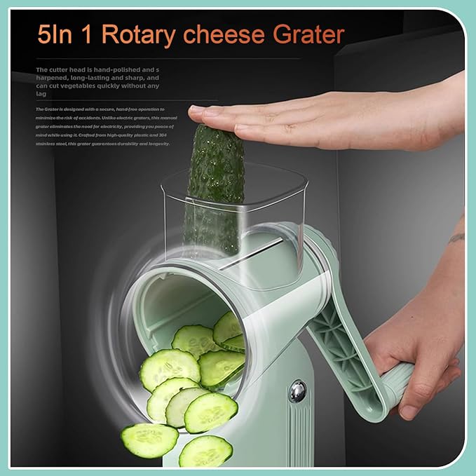 Preservea 5 In 1 Rotary Grater,2025 New Preservia 5 In 1 Rotary Cheese Grater Vegetable Slicer,Preservea 5 in 1 Hand Crank Food Chopper,Easy To Clean Kitchen Gadgets(white)