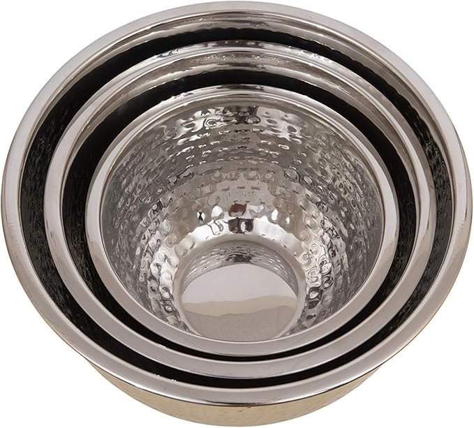 Creative Co-Op Hammered Stainless Steel Bowls in Gold Finish (Set of 3 Sizes)