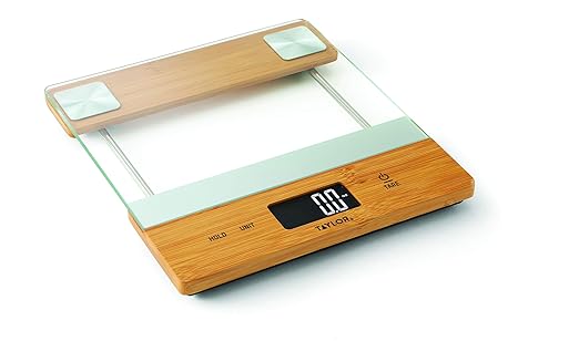 Taylor Digital Glass/Bamboo Household Kitchen Scale, 11 Pound Capacity, Natural