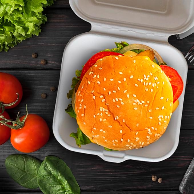 Verde Planet Clamshell Take Out Containers - 100% Natural Bagasse Sugarcane Fiber - Disposable Food Containers with Hinge Lids - Heavy-Duty To Go Boxes for Food - (6" X 6", 1-Compartment, 50-Pack)