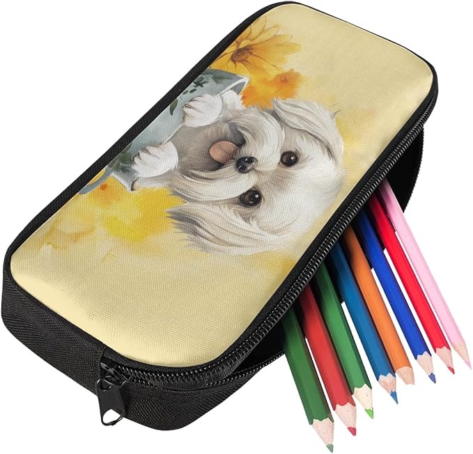 Dolyues 3Pcs Backpack Set Kids School Backpack Cute Lunch Box Zipper Pencil Case Dog and Sunflower Girls Backpack 17 Inches with Insulated Lunch Box Pen Case Set