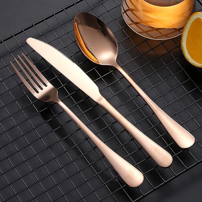 Portable Travel Utensils Set with Case,Reusable Office Flatware Set,Healthy Travel Cutlery Set 3 PCs Stainless Steel Fork, Spoon,Knife Cutlery Ideal for Travel, Lunch Box and Camping (Rose Gold-3PCs)