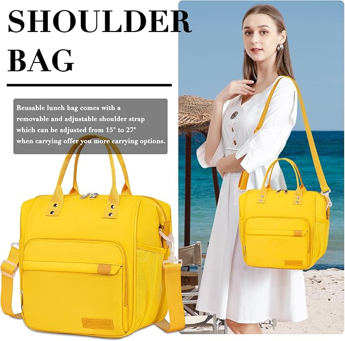 TuErCao Yellow Lunch Box for Women Insulated Lunch Bag for Young Ladies Lunch Tote Bag