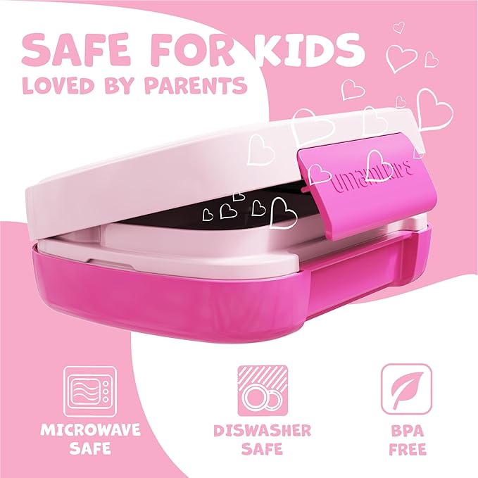 Umami All-in-1 Bento Box for Kids, Ice-pack & Utensils Included, 100% Leakproof & BPA free, Parents' favorite Lunch Box Kids (Candy Pink, 23 oz)