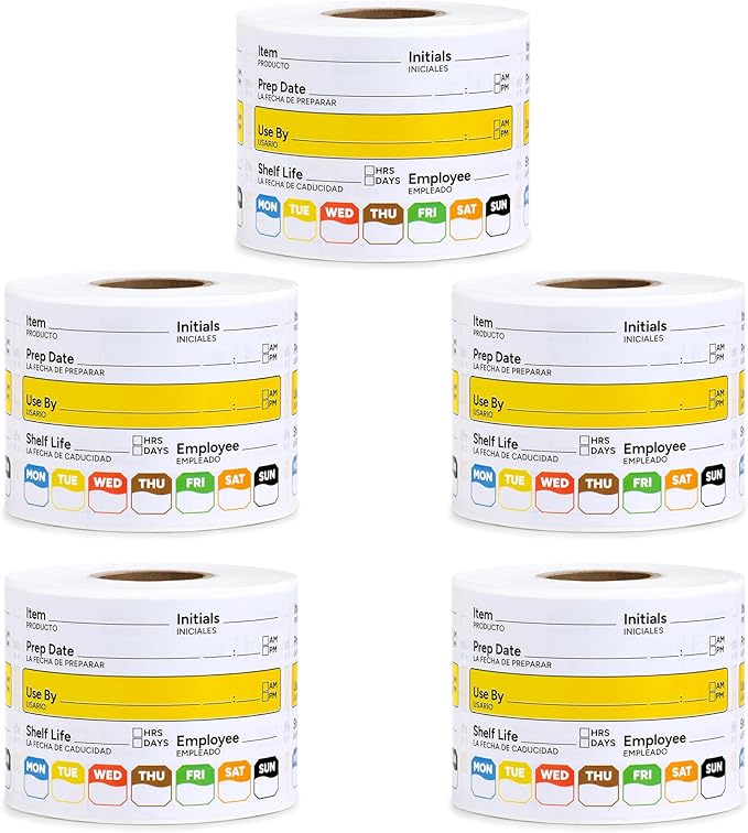Restaurant Quality Shelf Life Food Rotation Labels Vinyl, 2” x 3” Self-Adhesive Removable Freezer Food Labels, Perfect for Reusable Containers, Easy to Remove, Food Safety Date Sticker (5 PCS)