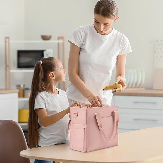 Pink Lunch Box for Women,Insulated Lunch Bag for Adults,Leakproof Lunch Tote Bag Cooler for Work,Picnic,School,Party