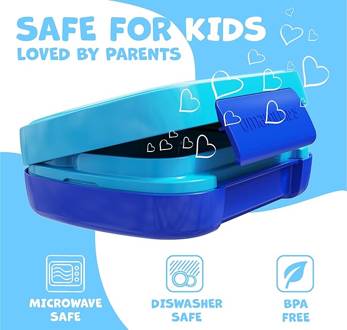Umami All-in-1 Bento Box for Kids, Ice-pack & Utensils Included, 100% Leakproof & BPA free, Parents' favorite Lunch Box Kids (Ocean Blue, 23 oz)