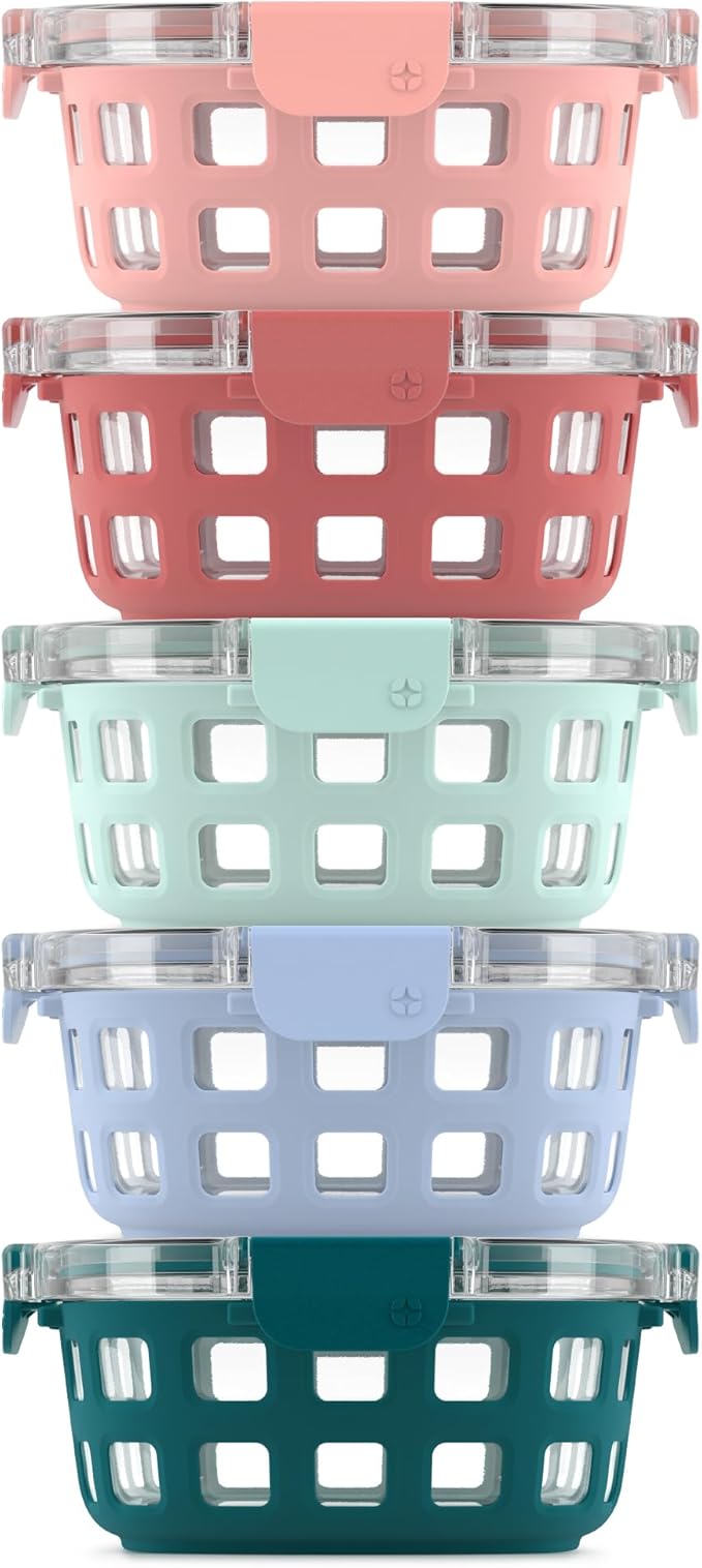 Ello Duraglass Mixed Meal Prep Sets Leak-Proof Glass Food Storage Containers with Silicone Sleeves and Airtight BPA-Free Lids, Dishwasher, Microwave, and Freezer Safe