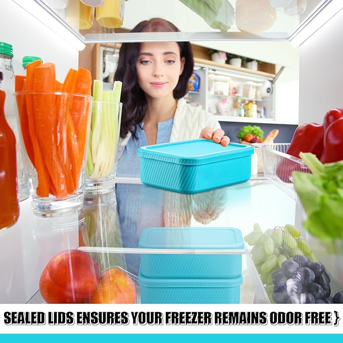 Nuogo 4 Pcs 3.5 Cup Silicone Freezer Trays with Lid Soup Freezer Containers Reusable Silicone Molds Rectangle Containers Freezing Ice Trays for Soups Sauces Stews Curries, Lake Blue