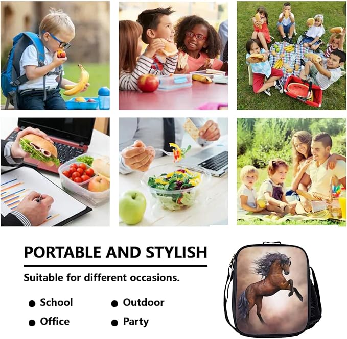 Horse Backpack, Horse Backpacks For Girls Bundle 3 Pieces for Teens, Boys and Girls Horse Includes Bookbags, Insulated Lunch Bag and Pencil Case Perfect for School and Everyday Use.