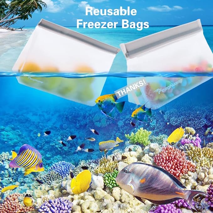 12 Stand Up Extra Thick Leakproof Reusable Food Bags - Reusable Freezer & Storage Bags