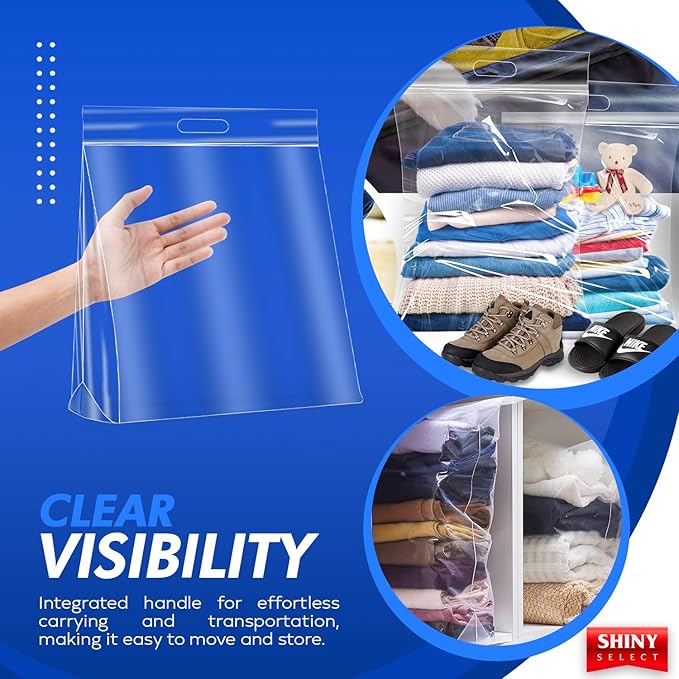 8 Gallon Jumbo Storage Bag with Handle & Resealable Zipper Top, 22x22, 10 Bags – Clear Big Plastic, Extra Large XL, 4 Mil Heavy Duty for Toiletries, Clothes, Beach Essentials, Shoes, Toys