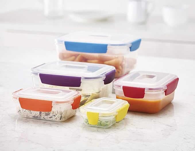 Joseph Joseph Nest Lock Plastic BPA Free Food Storage Container Set with Lockable Airtight Leakproof Lids, 10-Piece, Multi-Color (Pack of 4)