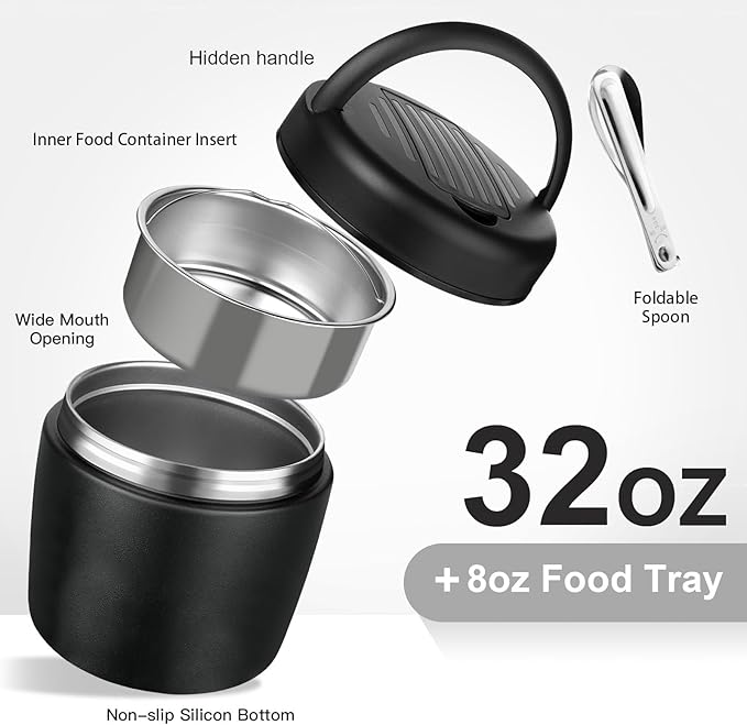 Thermo for Hot Food 32OZ Soup Thermo for Adults Vacuum Insulated Stainless Steel Food Jar Wide Mouth Leakproof Lunch Containers with Spoon for School Office