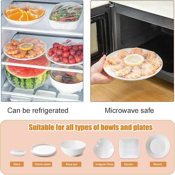 300PCS Bowl Covers Reusable, Plastic Bowl Covers for Bread Proofing with Elastic Clear Food Storage Covers for Leftover, Plastic Food Covers for Bowls for Family Outdoor Picnic (300-PCS)