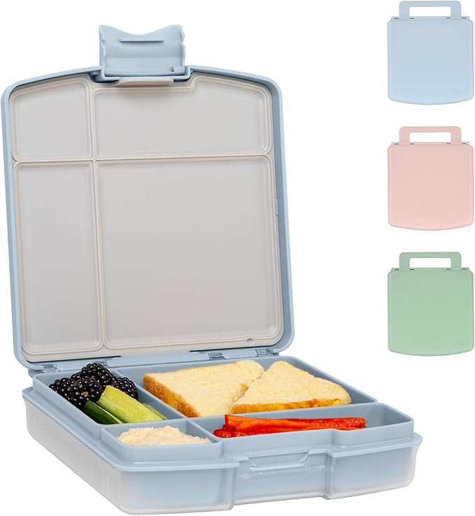 Ubbi Bento Lunch Box for Kids with 4 Compartments, BPA-Free, Leakproof, Dishwasher Safe, Food-Safe Material, Portion-Controlled Lunch Container, Kids Summer Camp, Cloudy Blue