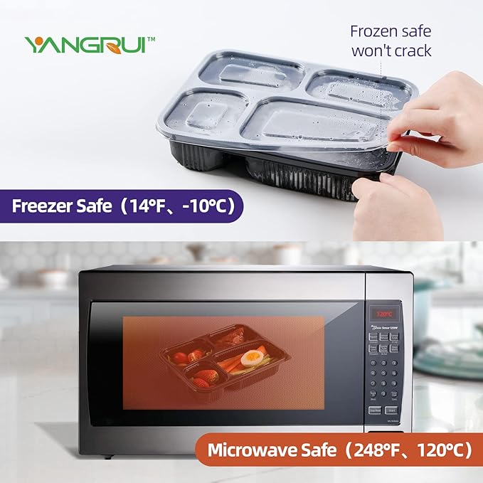 YANGRUI To Go Containers, 50 Pack (50 Trays + 50 Lids) 34oz BPA Free Reusable Bento Box Clean Film Package Machine Washable Meal Prep Container