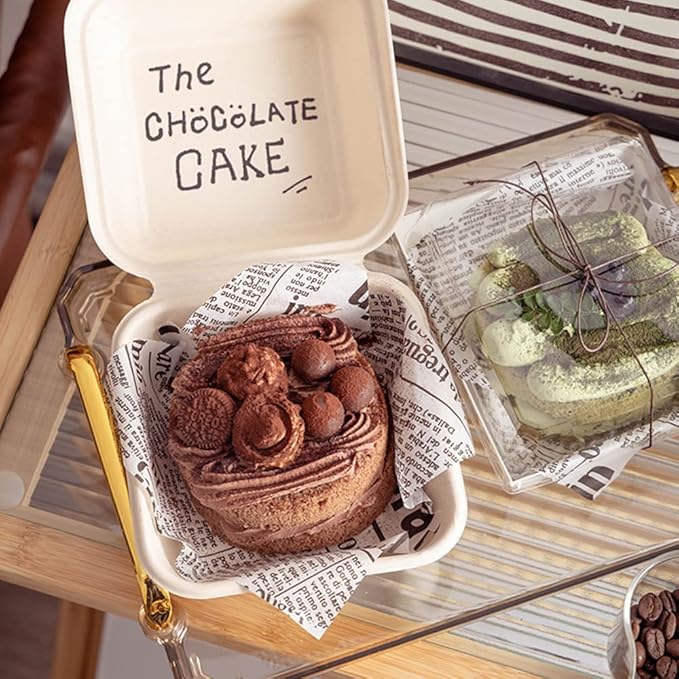 Hand-painted Bento Cake Box 6x6 To Go Containers Compostable Clamshell Take Out Food Containers 50pk Disposable Lunchbox Cake Boxes (Pulp color)