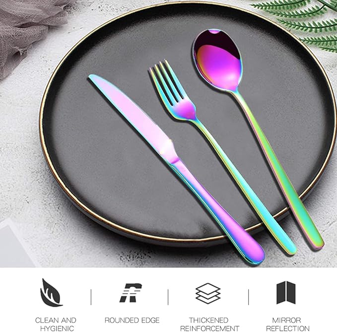 Portable Utensils Set with Case,Reusable Office Flatware Set,Healthy Travel Cutlery Set 3 PCs Stainless Steel Fork, Spoon,Knife Cutlery Ideal for Travel, Lunch Box and Camping (Rainbow)
