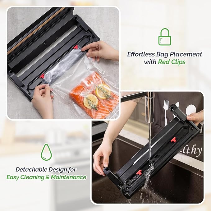 GERYON Vacuum Sealer Machine, Food Vacuum Sealer with Powerful Suction | Slim Design | Easy to Use | Led Indicator Lights for Sous Vide, Meal Prep, w/Starter Kits for Vacuum Seal Container