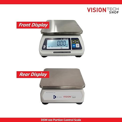 VisionTechShop DSW-100 Portion Food Scale with Single LCD Display, Stainless Steel Platter, 6lb Capacity, 0.002lb Readability, Lb/Oz/Kg/g Switchable, NTEP COC #22-007, NSF Certified