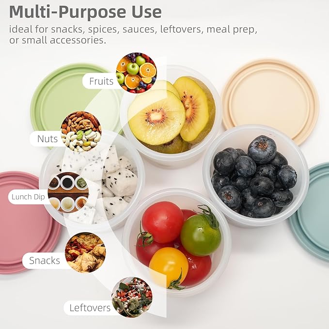 4 Pack Small Silicone Snack Containers with Lids 4 oz Reusable Food Storage Containers Bento Lunch Snack Pots for Adults & Kids Meal Prep Containers