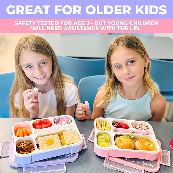 Glitter Bento Box Lunch Box for Kids Girls, Cute School Snack Meal Prep Container for Lunches, Pink