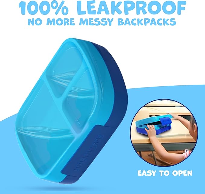 Umami All-in-1 Bento Box for Kids, Ice-pack & Utensils Included, 100% Leakproof & BPA free, Parents' favorite Lunch Box Kids (Ocean Blue, 23 oz)