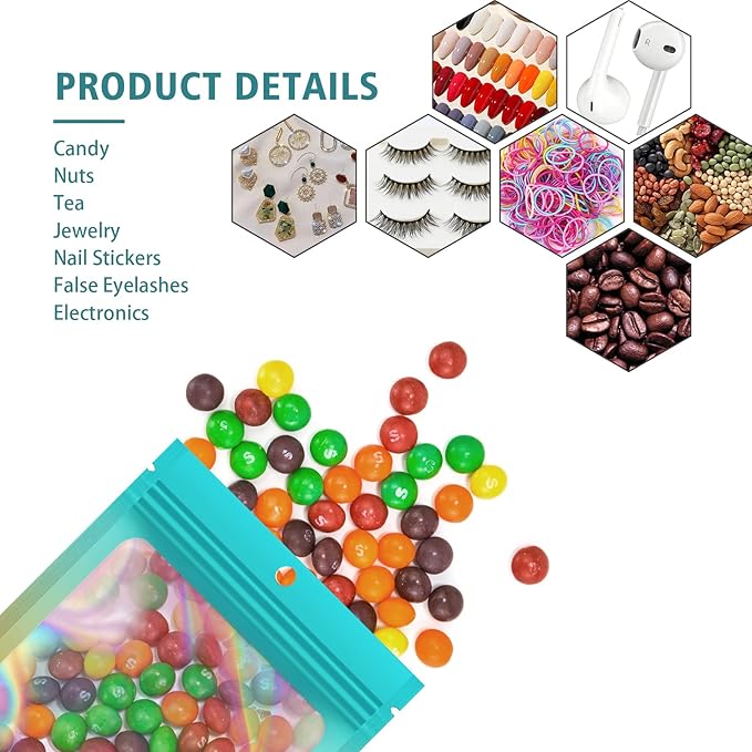 100 Pieces Resealable Mylar Bags, Smell Proof Bags with Clear Window for Food Storage Party Favor Packaging Small Business (Green&Orange, 4.1×5.9 Inch)