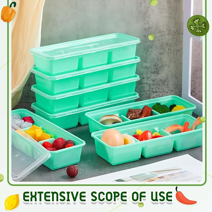 Hushee 5 Pack 17 oz Small Meal Prep Containers 3 Compartments with Lids Disposable Plastic Bento Boxes Travel Lunch Food Boxes Reusable Stackable for Office Picnic (Green)