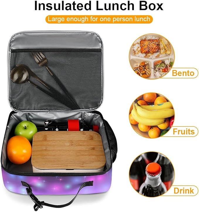 Butterflies and Sparkle Stars Reusable Lunch Box Insulated Lunch Bag Cooler Bag Lunchbox Meal Food Container Tote Bag for Women Kids Girls School Camping Hiking Picnic Beach Travel