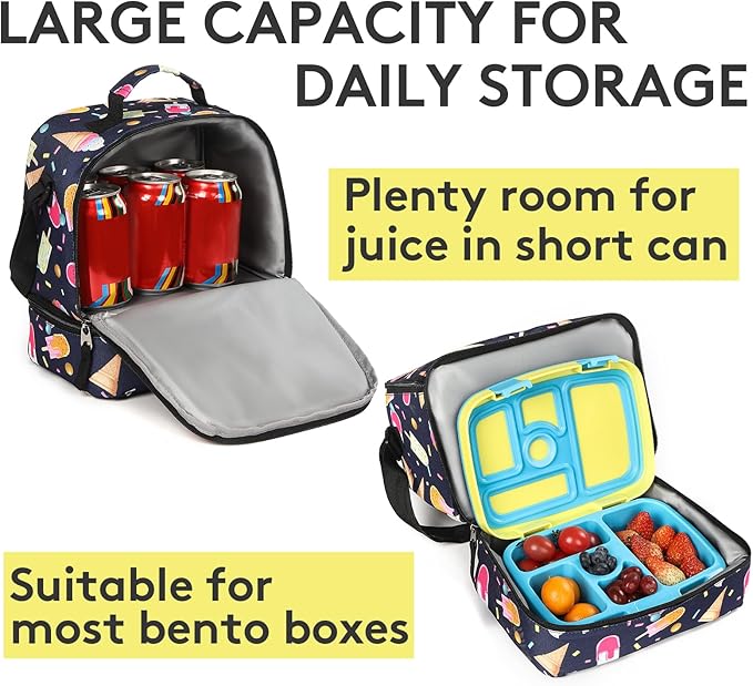 Tilami Lunch Bags Insulated Adjustable Strap Zipper, Water-Resistant Cooler Bags, Bento Bags for Kids Toddlers, Summer