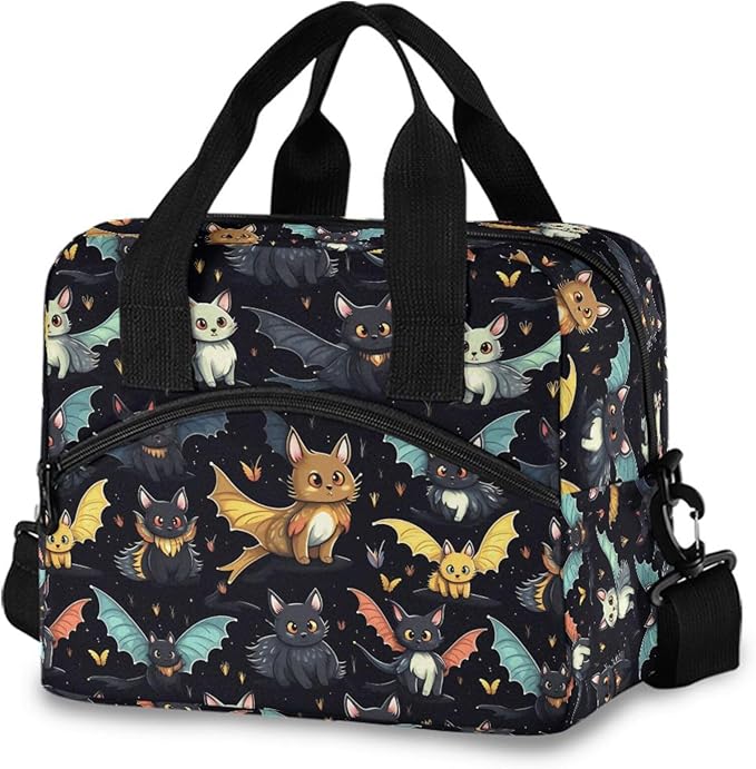 MNSRUU Insulated Lunch Bag Gothic Skull Cat Bat Women Men Fabric Dinner Tote Cooler Bag Reusable Leakproof Lunch Box with Adjustable Shoulder Handles Strap For Work School