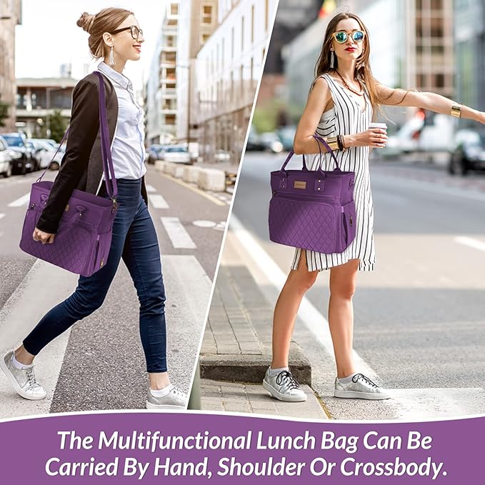 Large Women Lunch tote Bags for Work Insulated/Insulated Adult Lunch Box for Women/Nylon Thermal cooler Bag Leakproof Cooler Tote Bag with Storage Pocket (lumina purple)