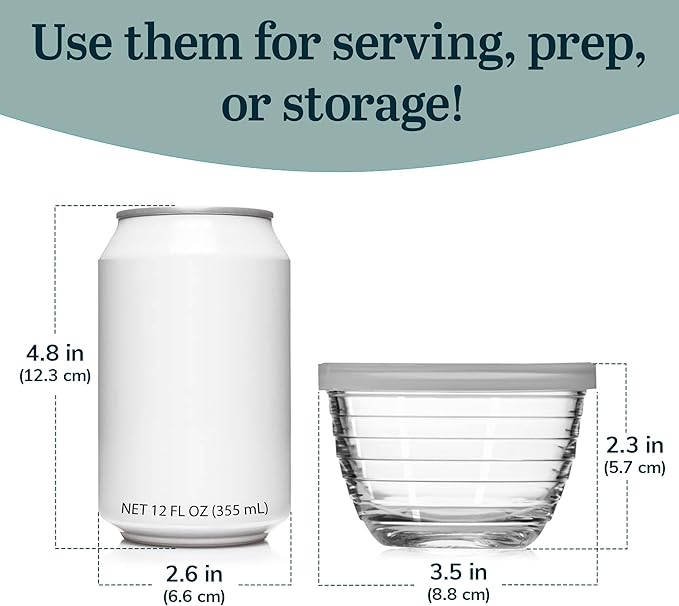 Libbey Small Glass Bowls with Lids, 6.25 ounce, Set of 8, Clear, 3.45-inch Diameter