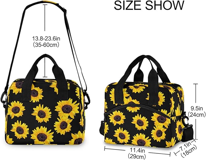 Sunflowers Insulated Lunch Bag Reusable Lunch Tote Bag Cooler Bag for Women Men Adult Lunch Box with Adjustable Shoulder Strap Leakproof Lunch Bag for Work School Picnic Camping