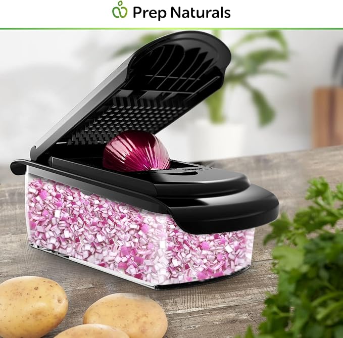PrepNaturals Vegetable Chopper with Container, Veggie Chopper, Food Chopper & Onion Chopper - Mandoline Slicer for Kitchen (4 in 1, Black)