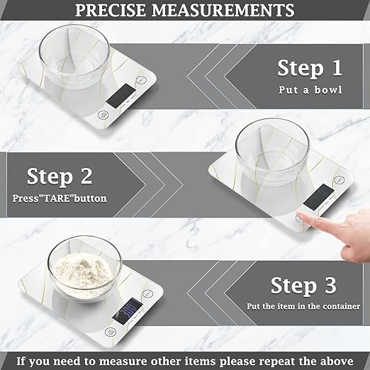 Food Scale Kitchen Digital Scale Food Ounces and Grams Dieting Baking Cooking Waterproof Glass Panels LCD Display,4 Units Scale Tare Function Marble White